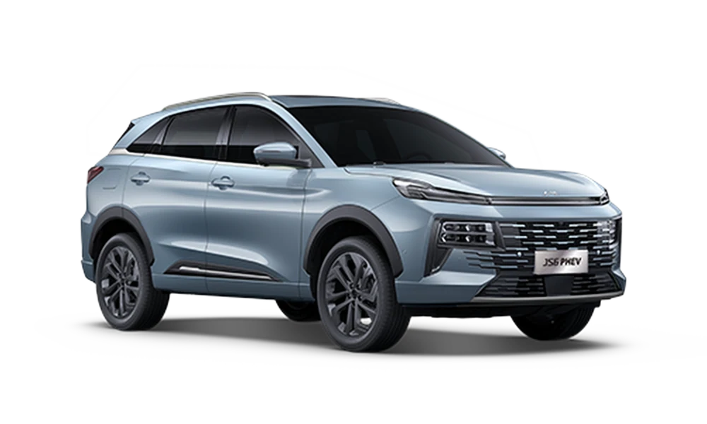 JAC JS6 PHEV, vista exterior en color celeste